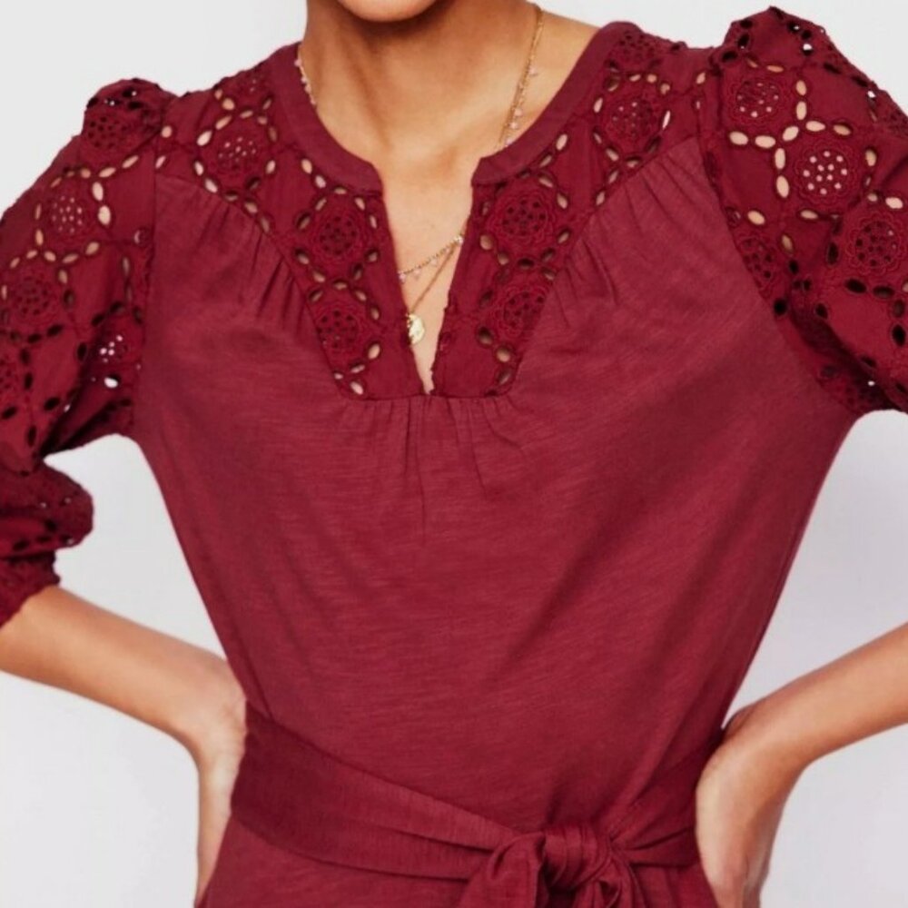 BODEN Eden Embroidered Jersey Dress Red Size US6R UK10R NWT
